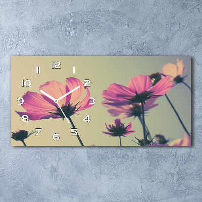 Zegar ścienny szklany cichy Różowe kwiaty