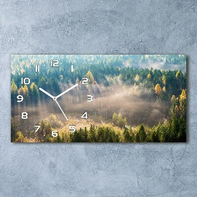 Zegar ścienny szklany cichy Mgła w lesie
