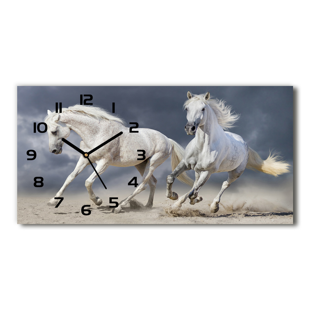Zegar ścienny szklany Białe konie plaża