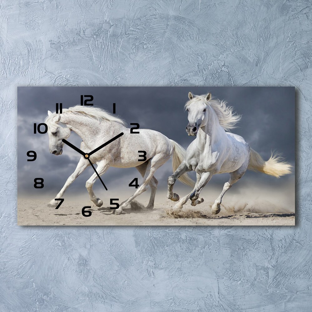 Zegar ścienny szklany Białe konie plaża