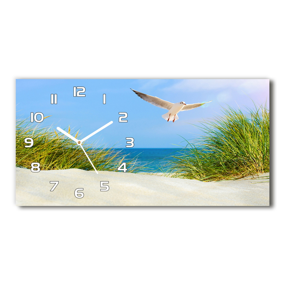 Zegar ścienny szklany cichy Mewa na plaży