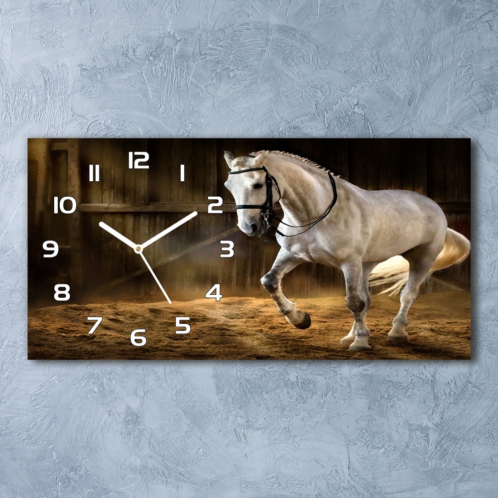 Zegar ścienny szklany Biały koń w stajni