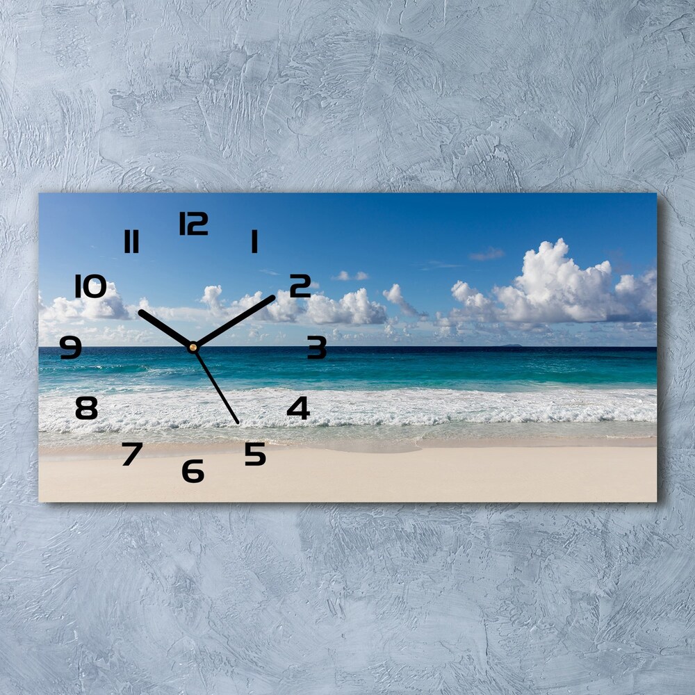 Zegar ścienny szklany cichy Plaża Seszele
