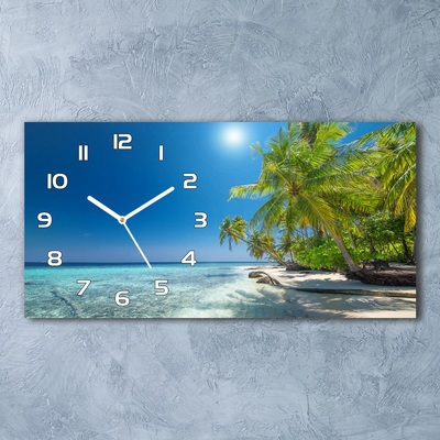 Zegar ścienny szklany cichy Malediwy plaża