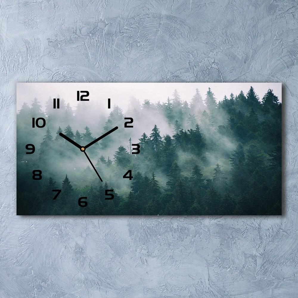 Zegar ścienny szklany cichy Mgła nad lasem