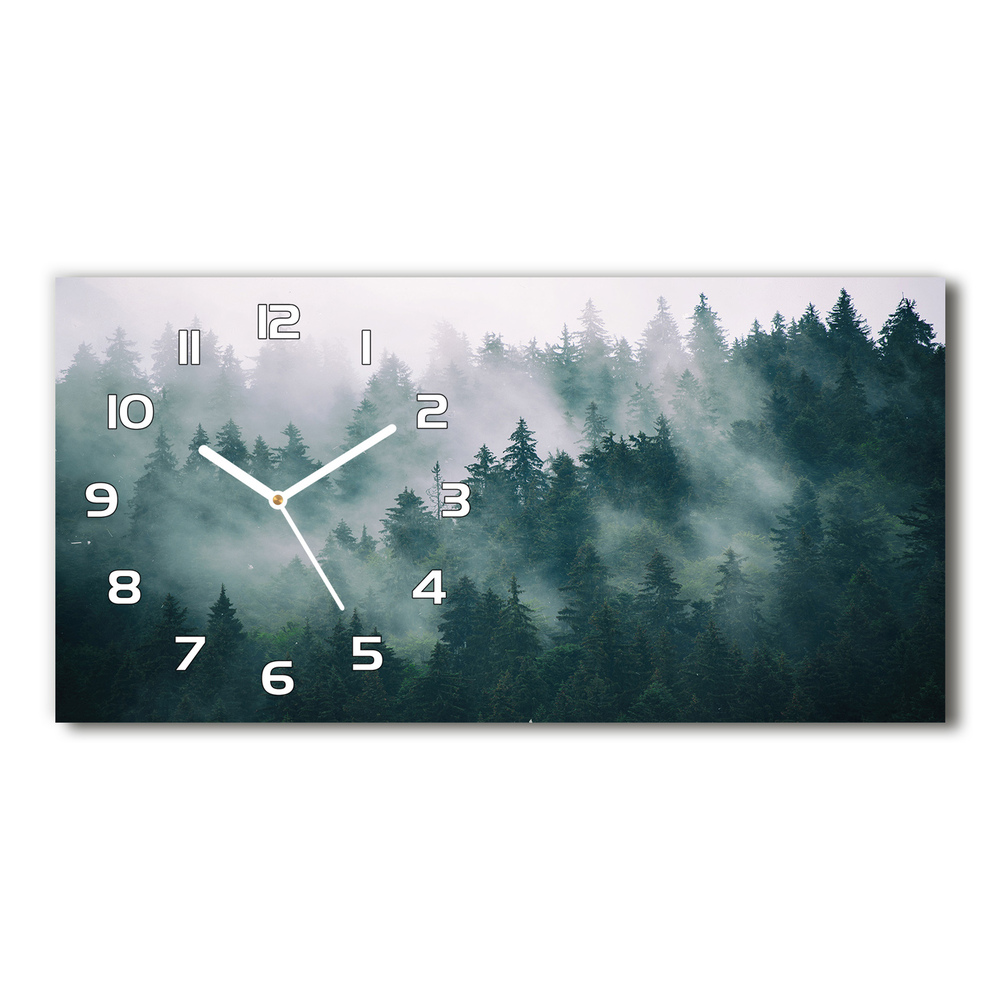 Zegar ścienny szklany cichy Mgła nad lasem