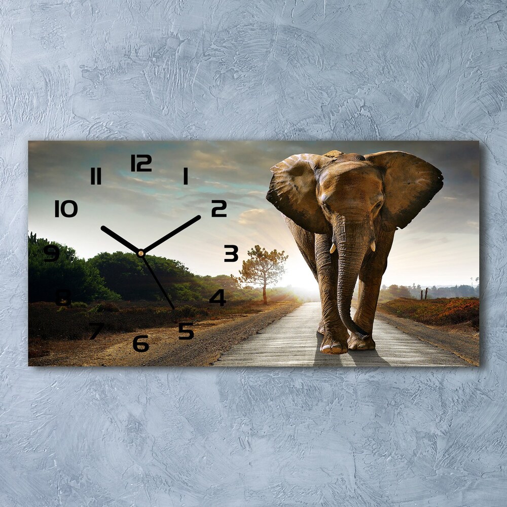 Zegar ścienny szklany Spacerujący słoń