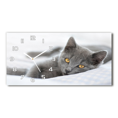 Nowoczesny zegar ścienny szklany Szary kot