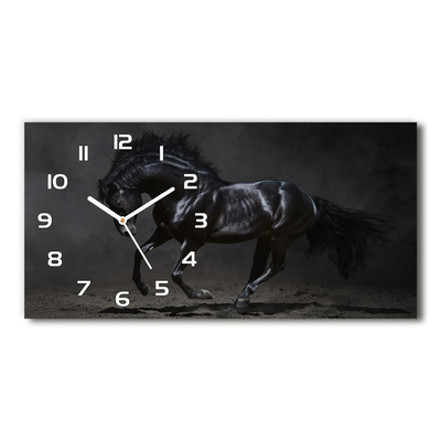 Nowoczesny zegar ścienny szklany Czarny koń