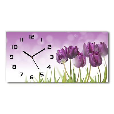 Zegar ścienny szklany Filetowe tulipany