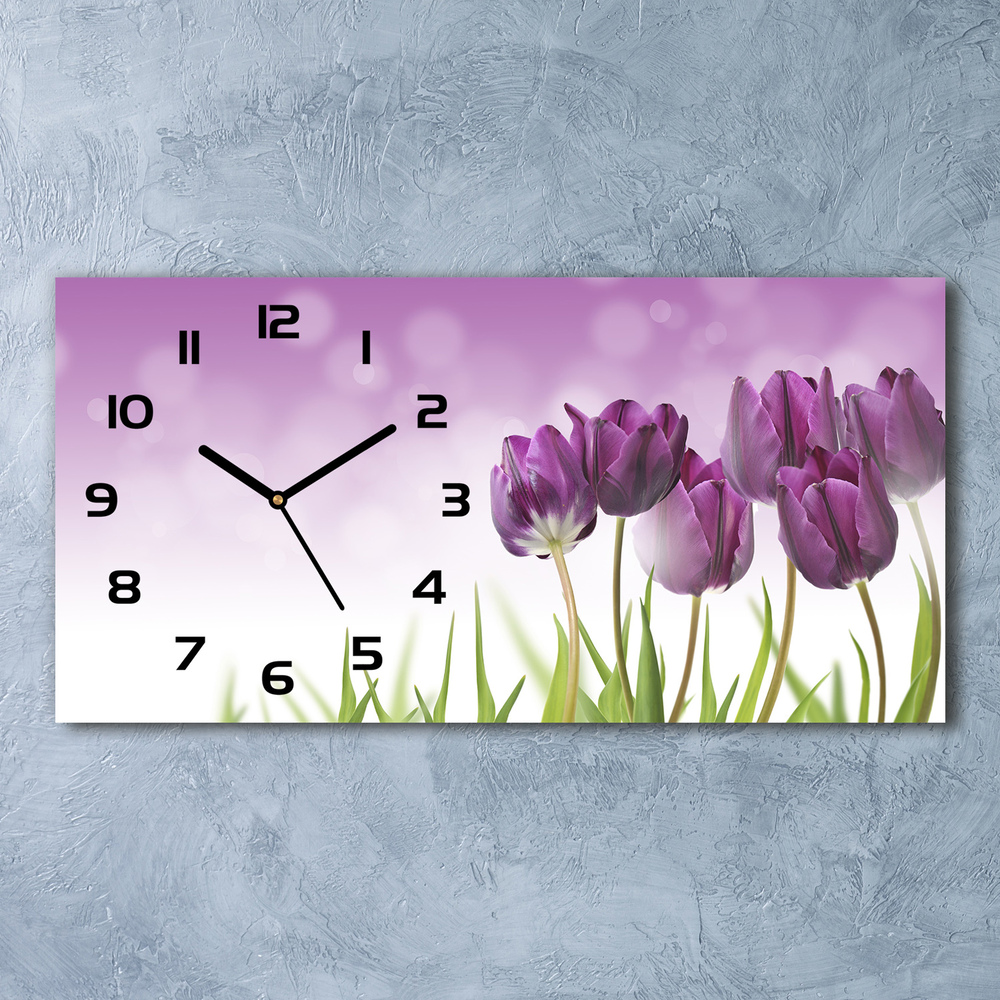 Zegar ścienny szklany Filetowe tulipany
