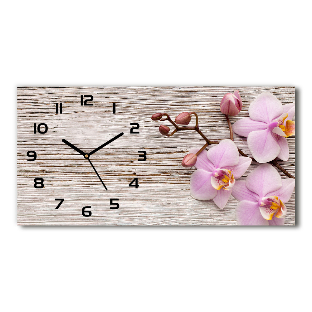 Zegar ścienny szklany Orchidea na drewnie