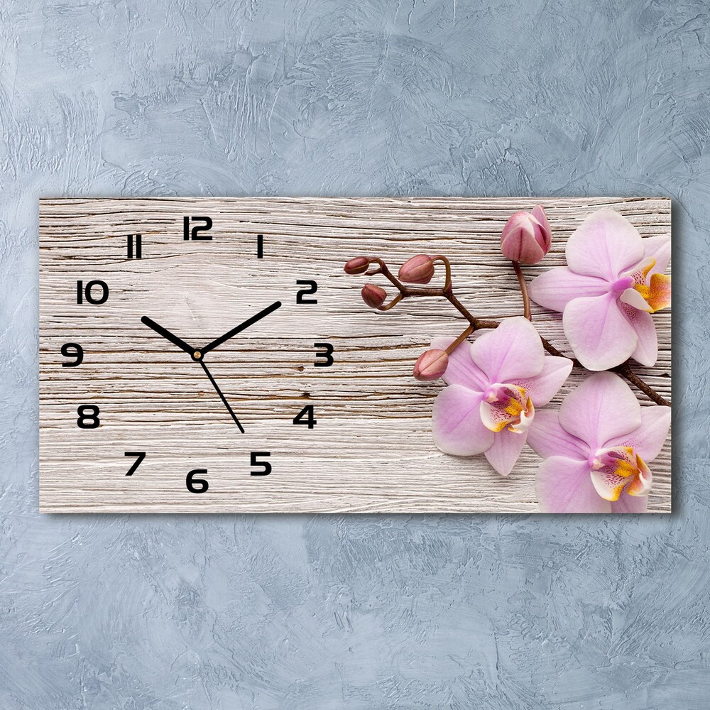 Zegar ścienny szklany Orchidea na drewnie