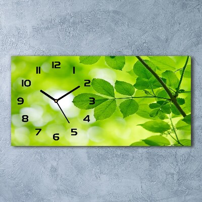 Zegar ścienny szklany cichy Zielone liście