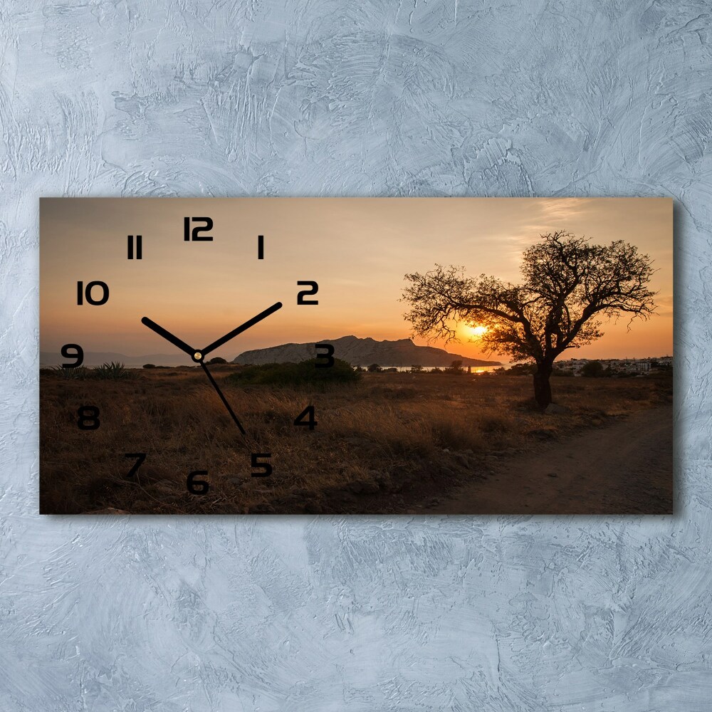 Zegar ścienny szklany cichy Zachód słońca