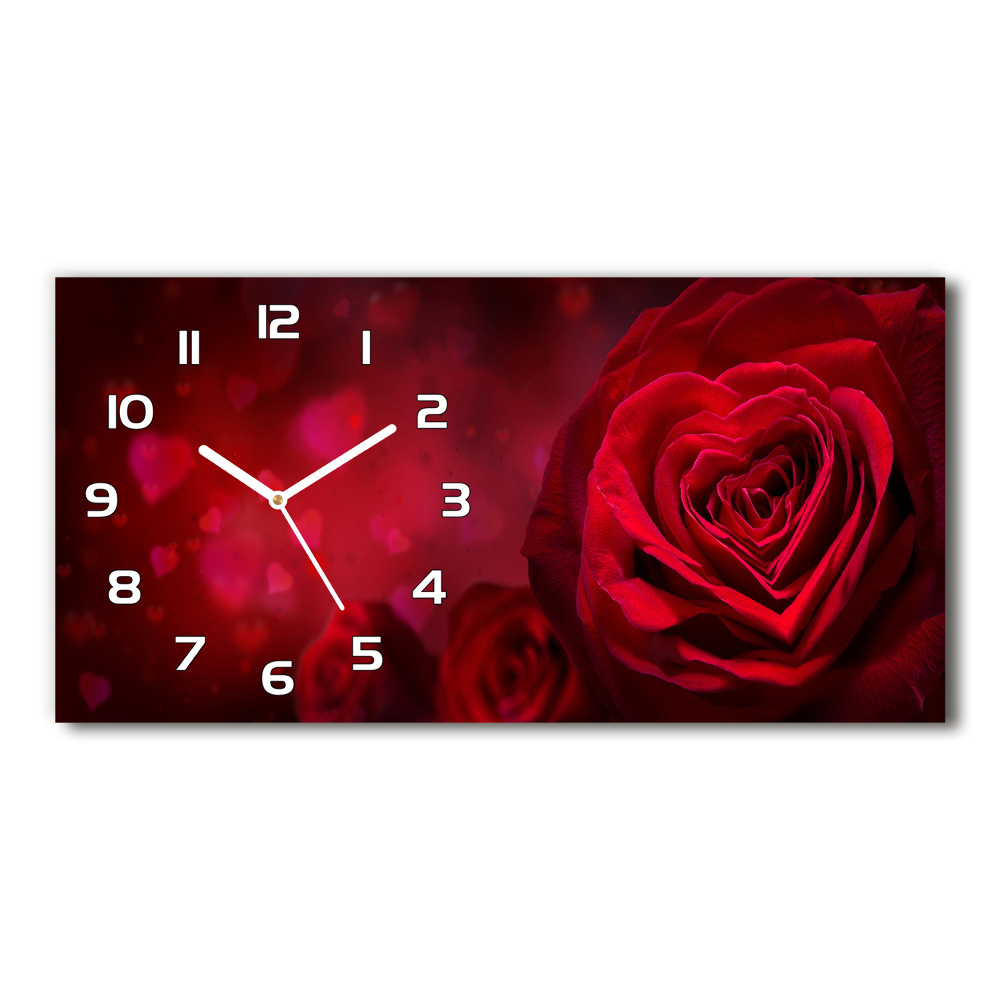 Zegar ścienny szklany Czerwona róża serca