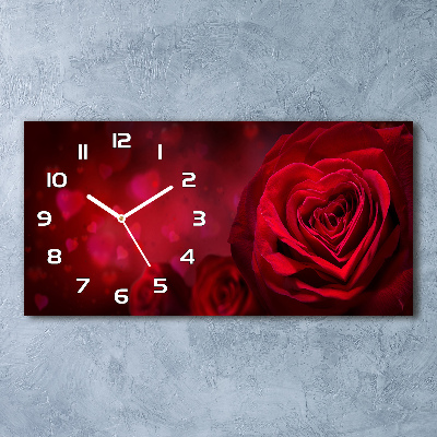 Zegar ścienny szklany Czerwona róża serca