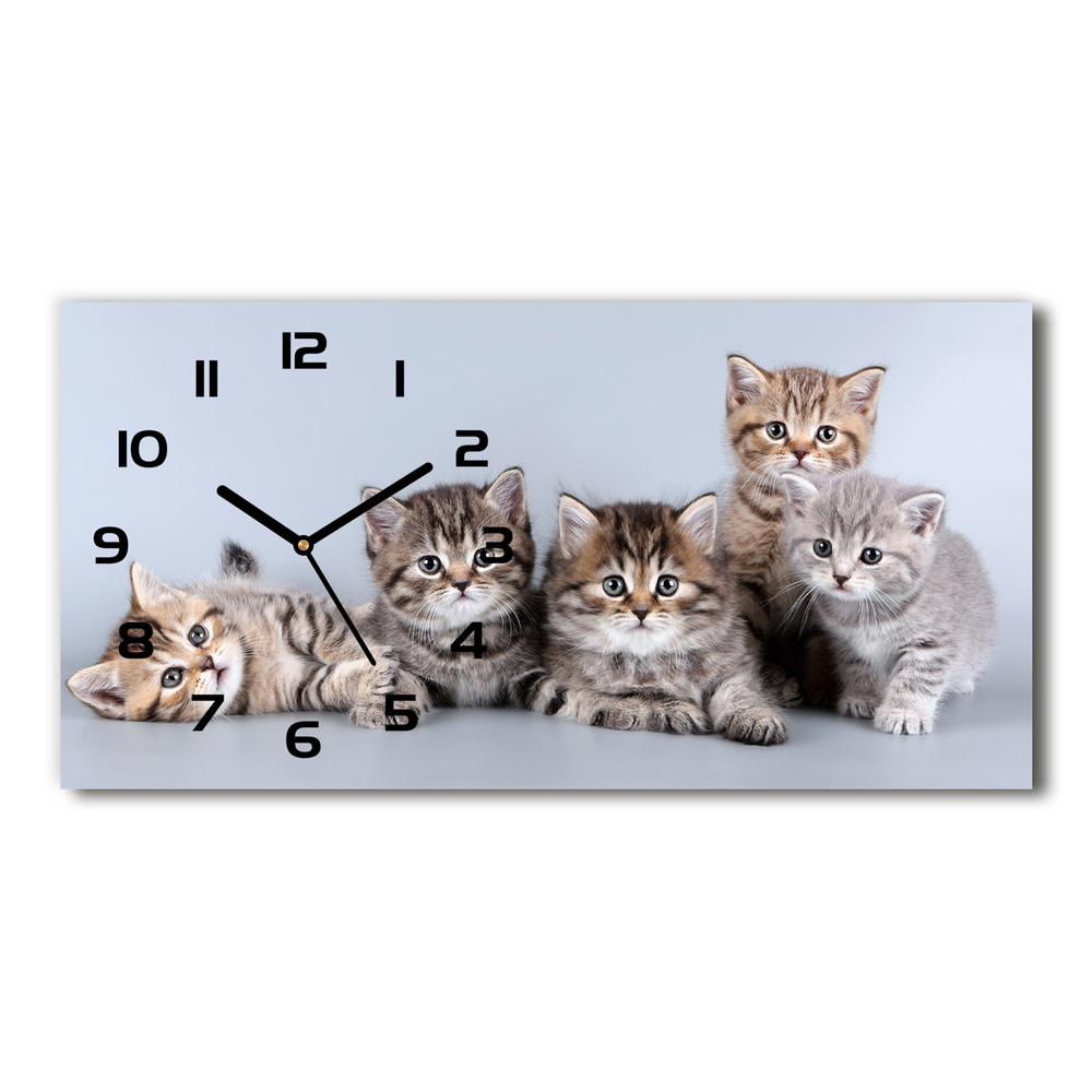 Nowoczesny zegar ścienny szklany Pięć kotów