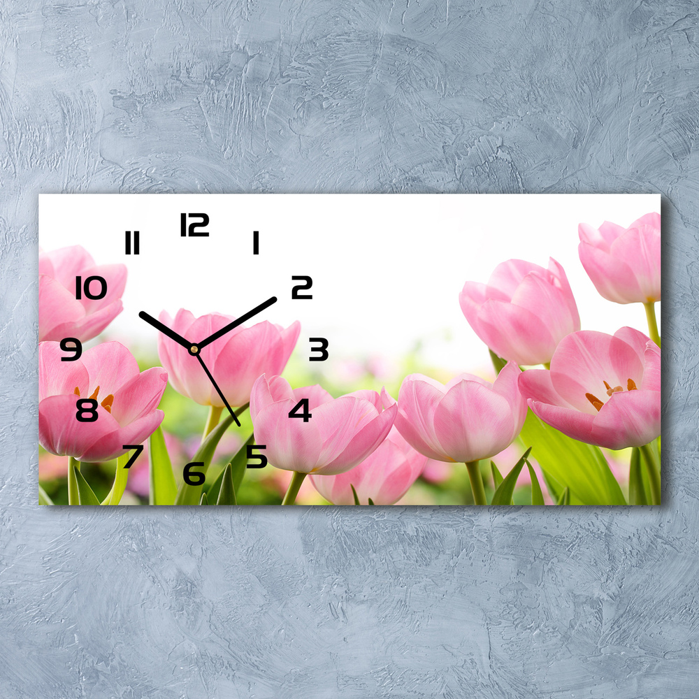 Zegar ścienny szklany Różowe tulipany