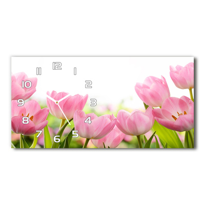 Zegar ścienny szklany Różowe tulipany