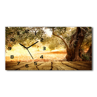 Zegar ścienny szklany cichy Drzewo oliwne