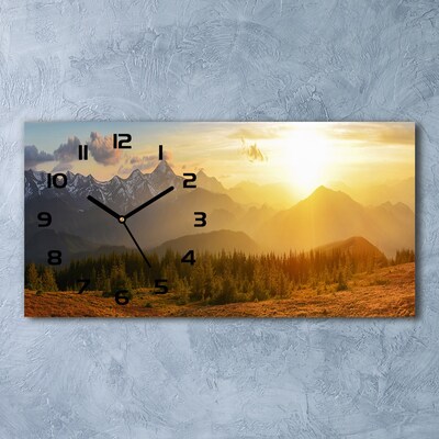 Zegar ścienny szklany Zachód słońca góry