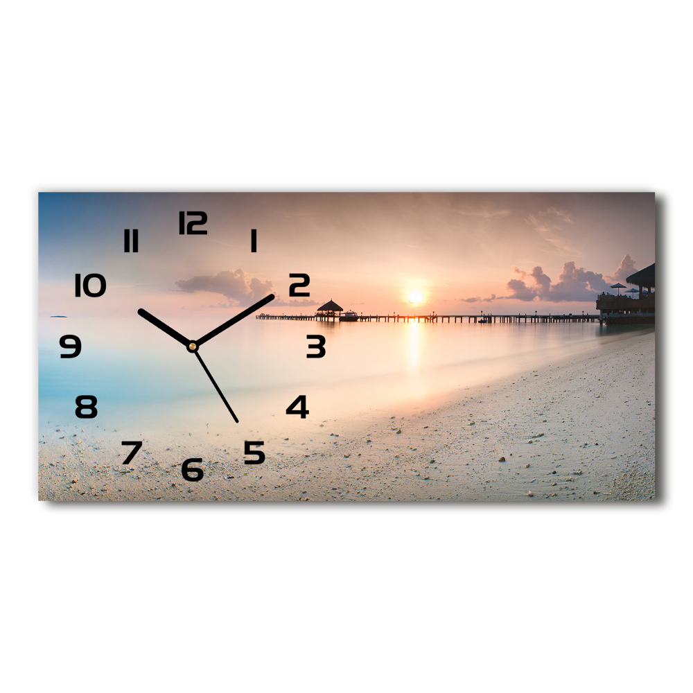 Zegar ścienny szklany cichy Plaża Malediwy