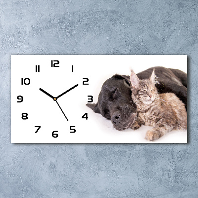 Zegar ścienny szklany cichy Pies z kotem