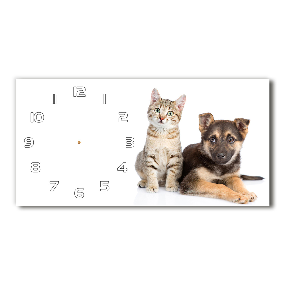 Nowoczesny zegar ścienny szklany Pies i kot