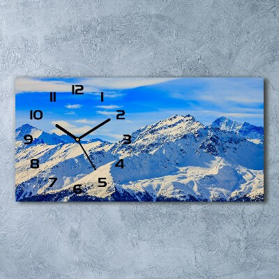 Nowoczesny zegar ścienny szklany Alpy zimą