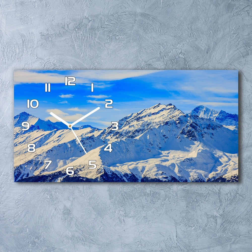 Nowoczesny zegar ścienny szklany Alpy zimą