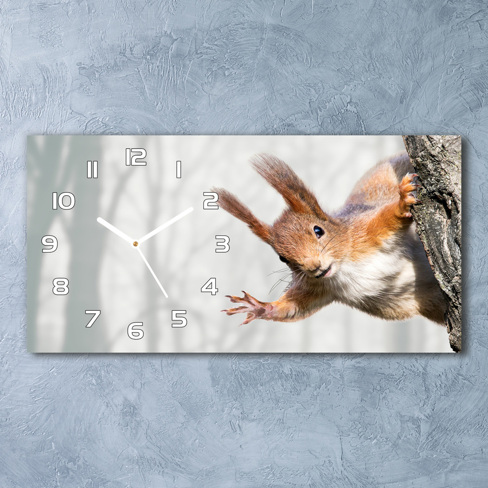 Nowoczesny zegar ścienny szklany Wiewiórka