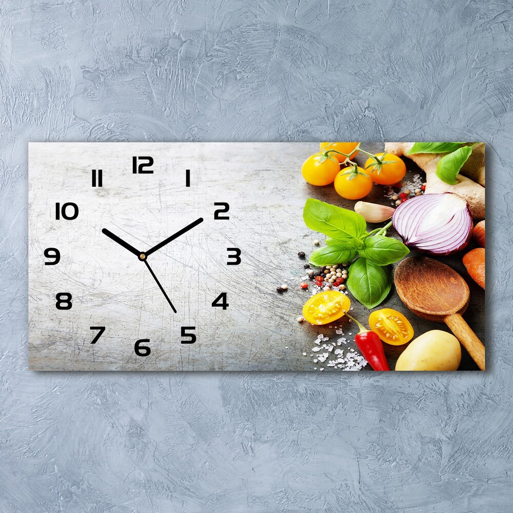 Nowoczesny zegar ścienny szklany Warzywa