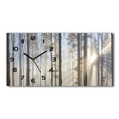 Zegar ścienny szklany cichy Mgła w lesie