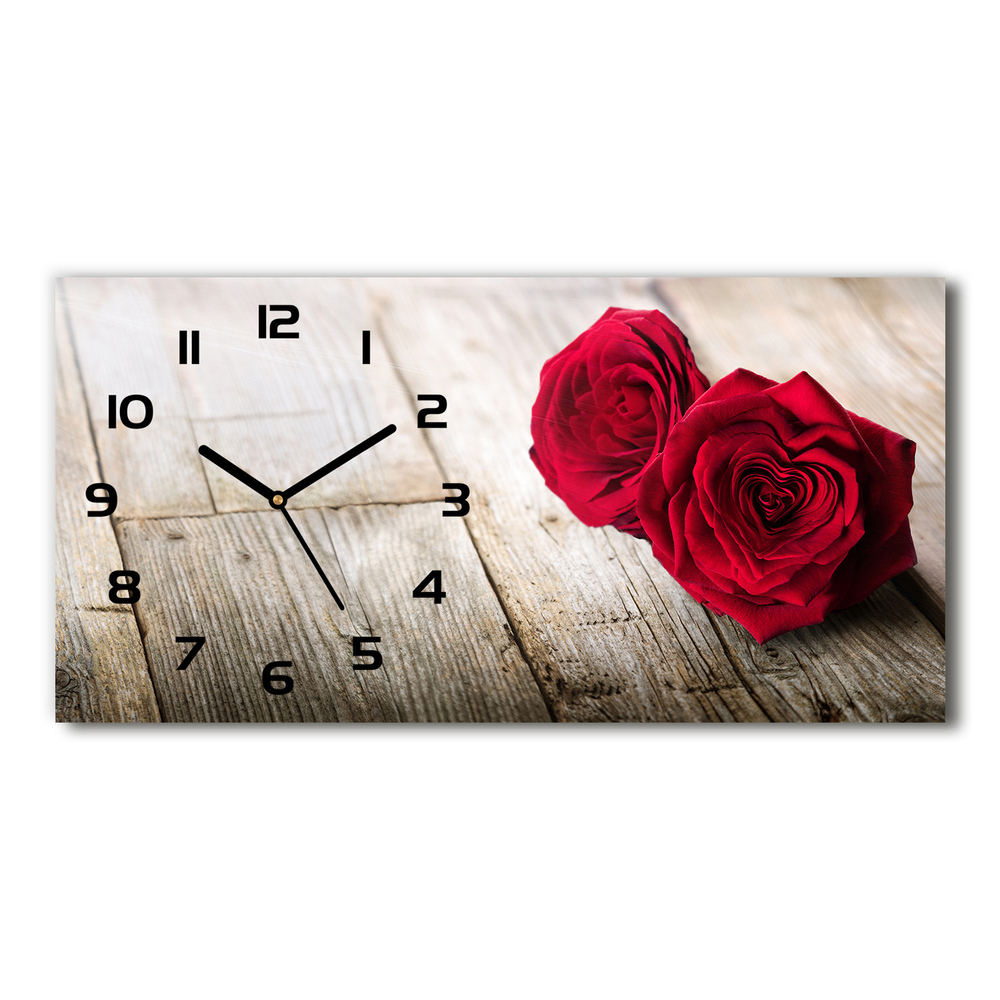 Zegar ścienny szklany Róże na drewnie