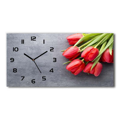 Zegar ścienny szklany Czerwone tulipany
