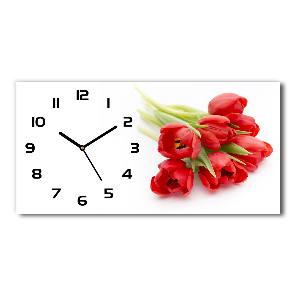 Zegar ścienny szklany Czerwone tulipany