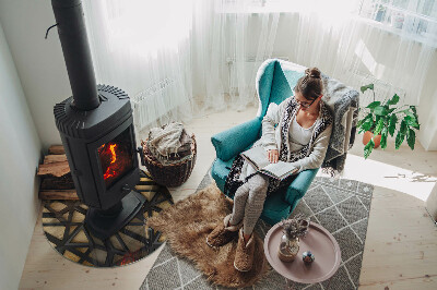 Szkło pod kominek Geometria z drewnem