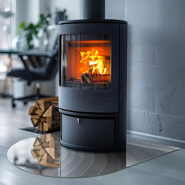 Szyba hartowana pod kominek półowalna Fale subtelnych kształtów