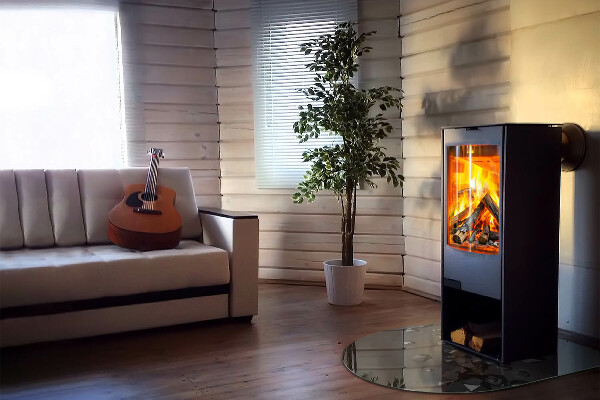 Szyba pod kominek półowalna Abstrakcyjne formy chmur w bryłach