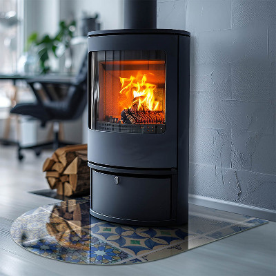 Szyba pod kominek półowalna Ceramiczne wzory na tle