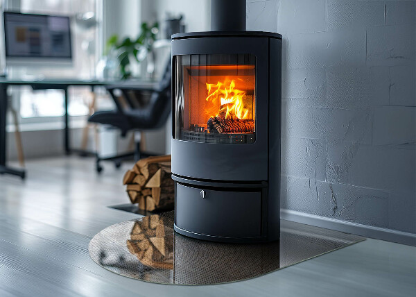 Szyba pod kominek półowalna Motyw perforowanej stali