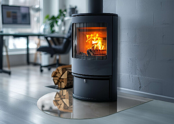 Szyba pod kominek półowalna Marmurowy motyw organiczny