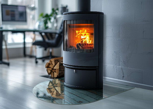 Szyba hartowana pod kominek półowalna Rustykalne deski w naturalnym stylu