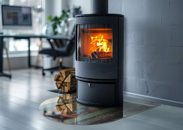 Szyba pod kominek półowalna Kolory desek w różnych tonach