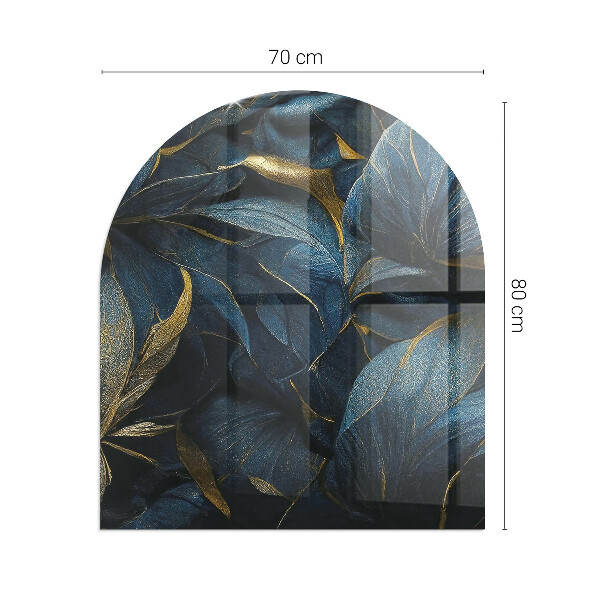 Szyba pod kominek półowalna Stylowe liście w strukturze