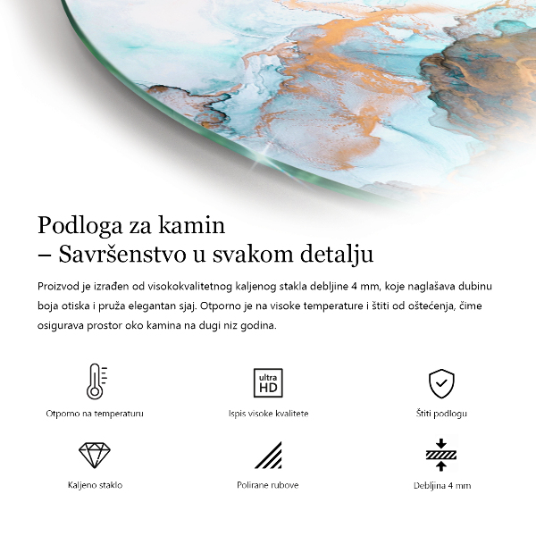 Szyba pod kominek półowalna Surowy beton w minimalistycznym stylu