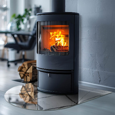 Szyba hartowana pod kominek półowalna Marmurowe żyły w eleganckim stylu