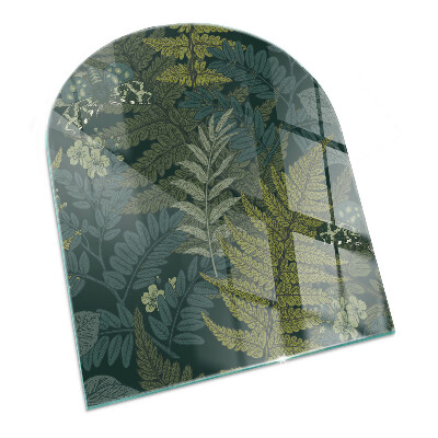 Szyba hartowana pod kominek półowalna Roślinne wzory z motylami