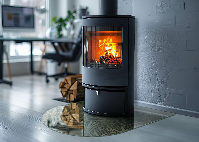 Szyba pod kominek półowalna Tropikalne liście na tle